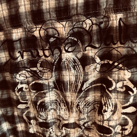 EXPRESS Truth & Valor Emblem Button Down Hoodie - Plaid Black, Grey & White.💥 - Picture 7 of 13